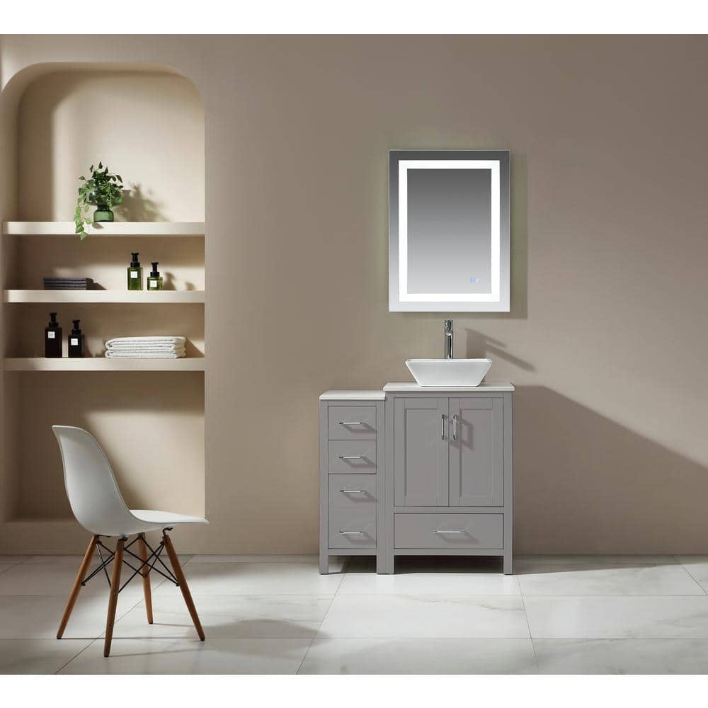 ANGELES HOME 36 in. W X 22 in. D X 38.7 in. H Bath Vanity in Gary with White Cultured Marble Top,Counter Single Sink,Soft Close Doors, Gray