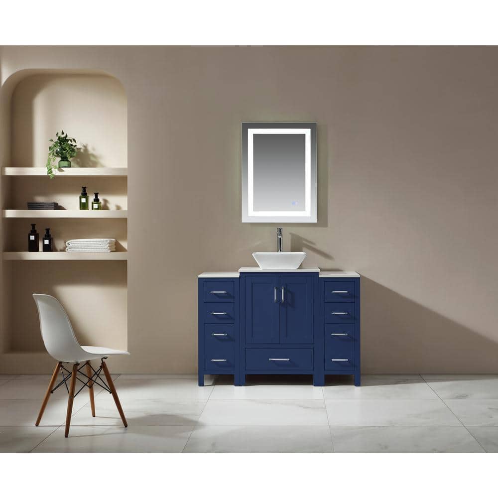 ANGELES HOME 48 in. W X 22 in. D X 38.7 in. H Bath Vanity in Navy Blue with White Cultured Marble Top Counter Single Sink,Soft Close