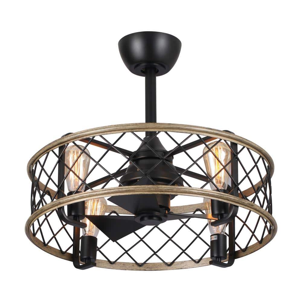 Parrot Uncle 22.5 in. Indoor Matte Black Industrial Caged Ceiling Fan with Remote and Light Kit