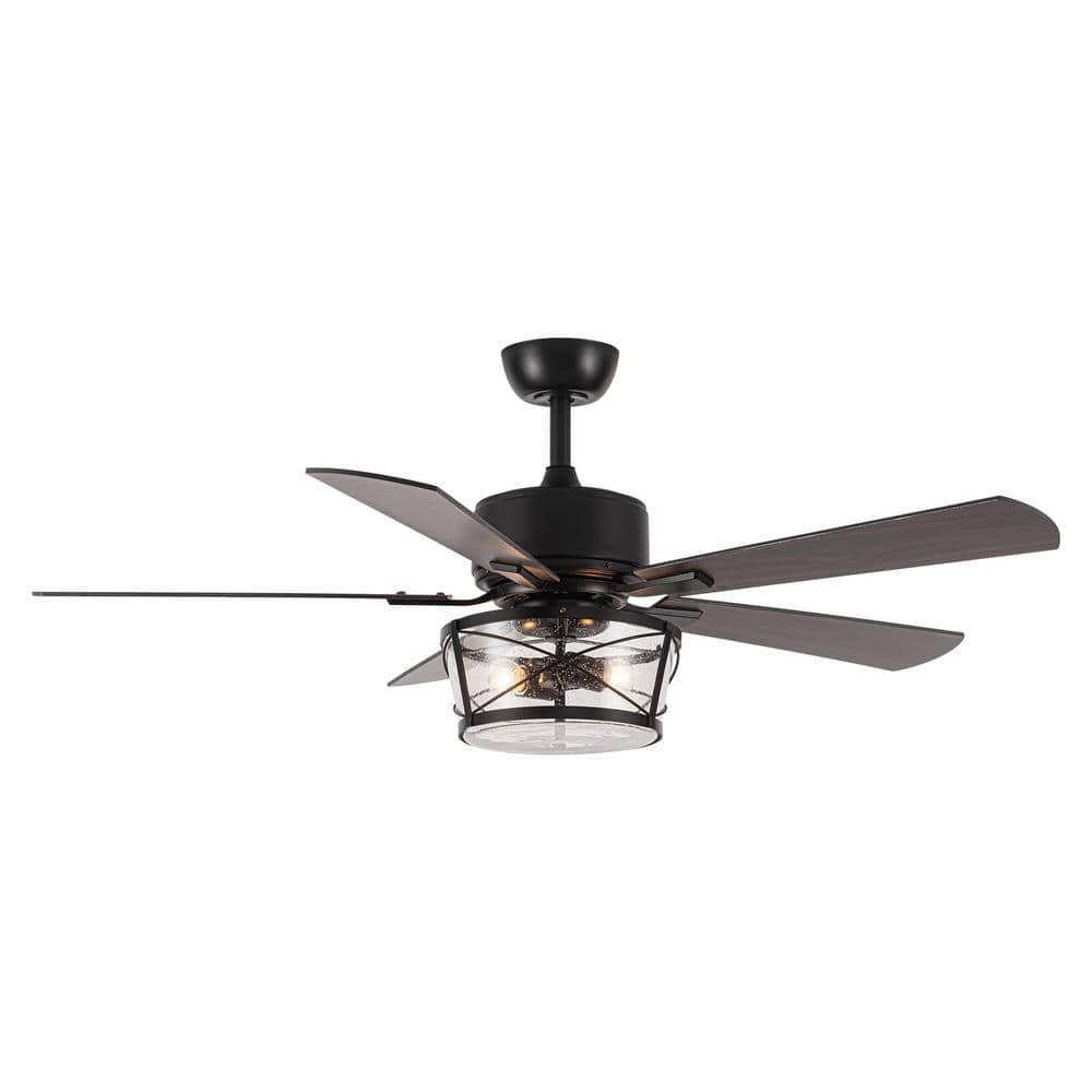 Parrot Uncle 52 in. Matte Black 5-Blade Glass Ceiling Fan with Remote Control and Light Kit