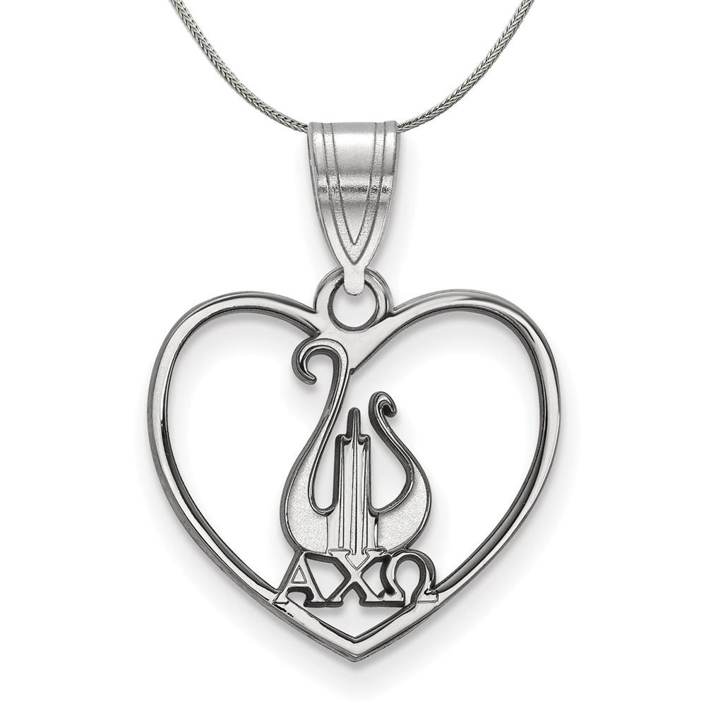 The Black Bow Sterling Silver Alpha Chi Omega Heart Pendant Necklace - 16 Inch