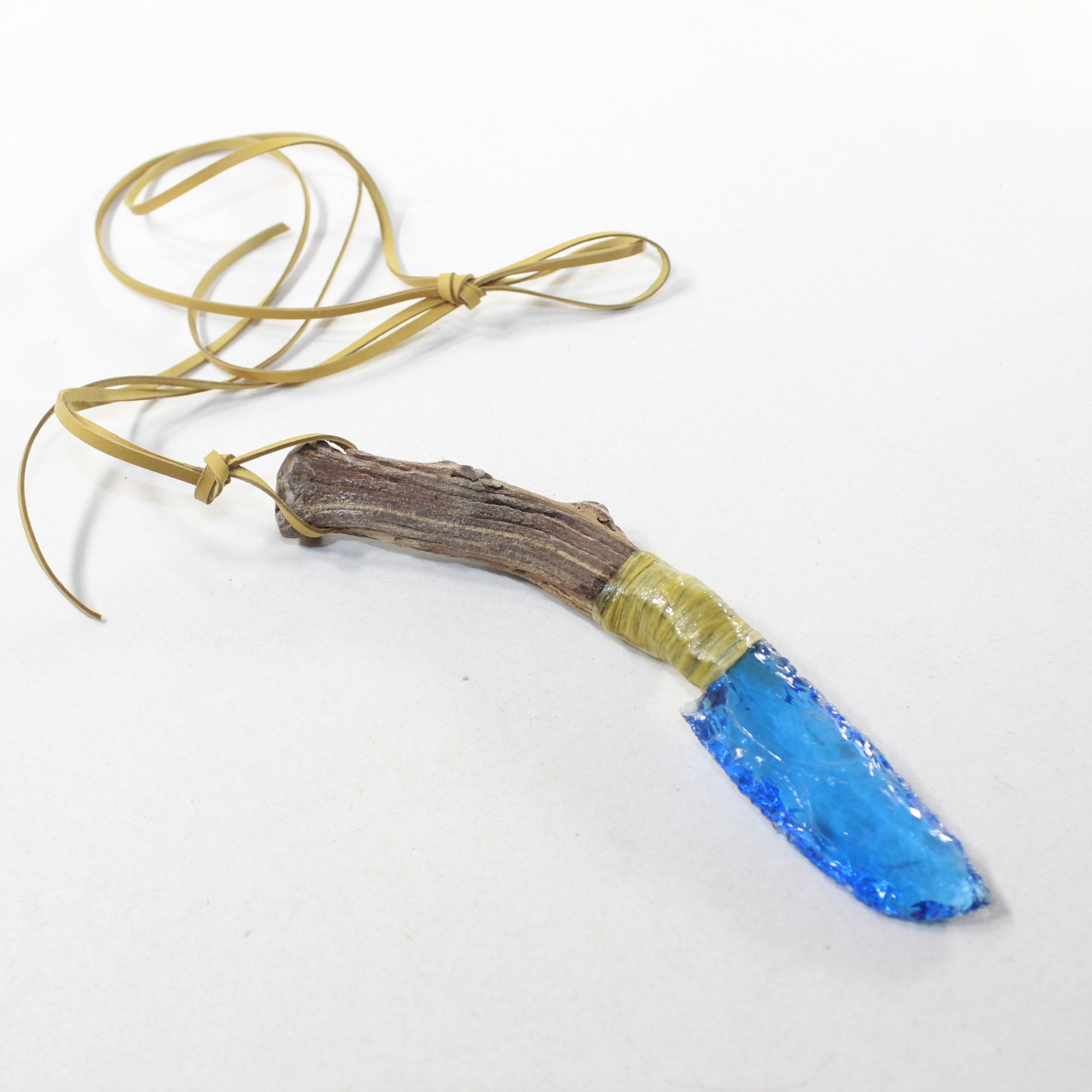 Ghost Wood Handle Glass Blade Knife Necklace #9734 Mountain Man Necklace