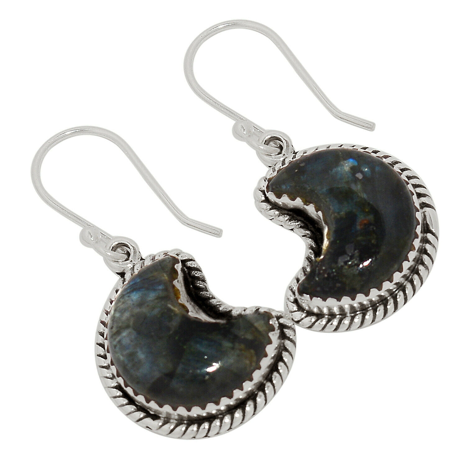Crescent Moon - Larvikite Black Moonstone 925 Silver Earring Jewelry ALLE-5499