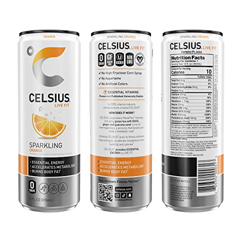 CELSIUS Sparkling Orange  Functional Essential Energy Drink  12 Fl Oz (Pack of 24) Sparkling Orange 12 Fl Oz (Pack of 24) thumbnail