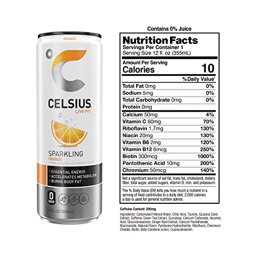 CELSIUS Sparkling Orange  Functional Essential Energy Drink  12 Fl Oz (Pack of 24) Sparkling Orange 12 Fl Oz (Pack of 24) thumbnail