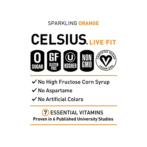 CELSIUS Sparkling Orange  Functional Essential Energy Drink  12 Fl Oz (Pack of 24) Sparkling Orange 12 Fl Oz (Pack of 24) thumbnail