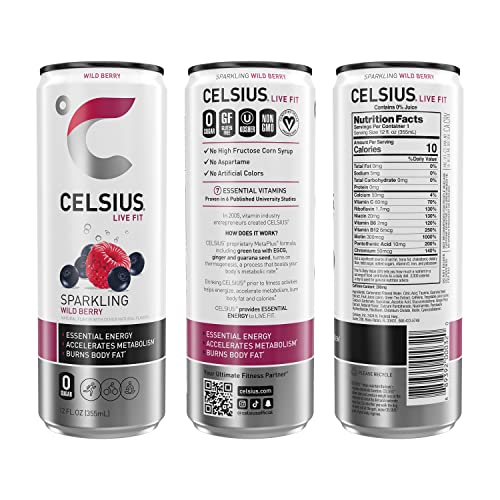 CELSIUS Sparkling Wild Berry  Functional Essential Energy Drink  12 Fl Oz Pack of 24 thumbnail