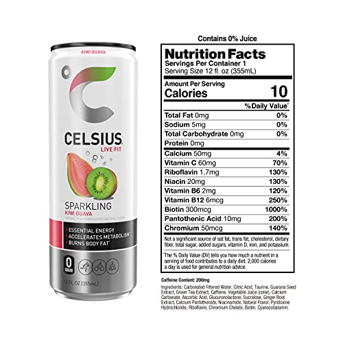 CELSIUS Sparkling Kiwi Guava  Functional Essential Energy Drink  12 Fl Oz Pack of 24 thumbnail
