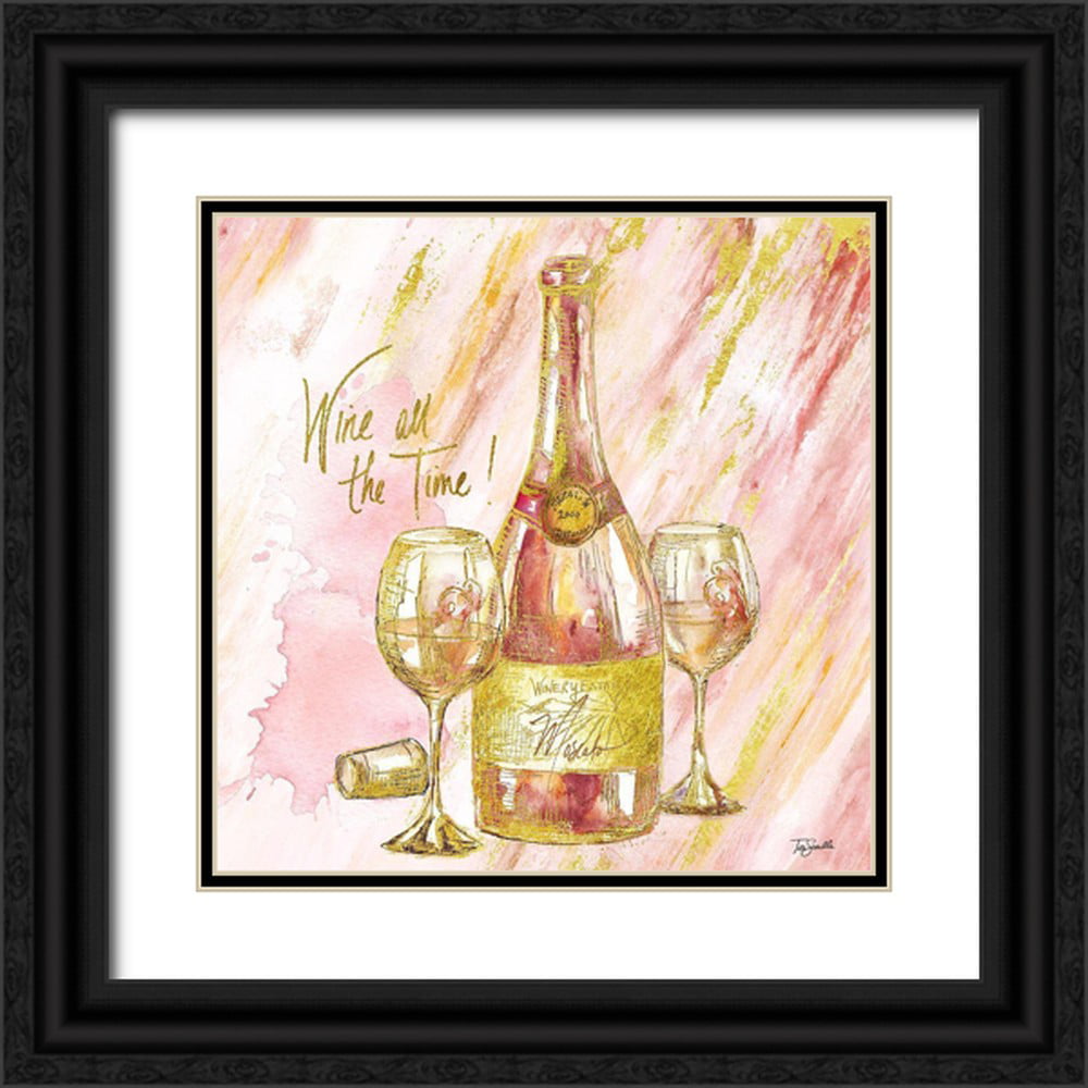 Tre Sorelle Studios 20x20 Black Ornate Wood Framed with Double Matting Museum Art Print Titled - Rose All Day I (Wine All the Time)