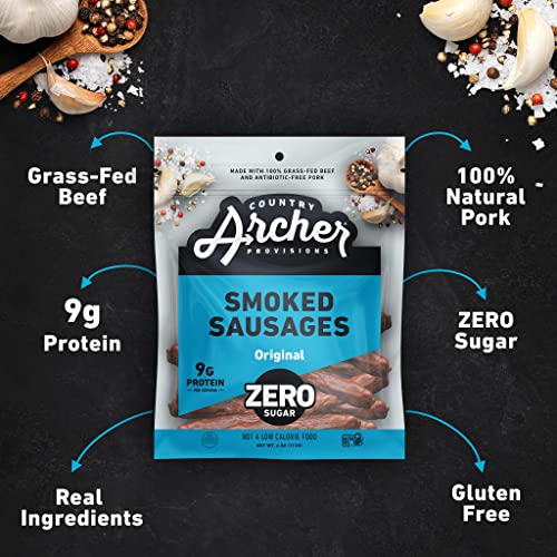 Zero Sugar Smoked Sausages by Country Archer, 100% Grass Fed & Finished Beef and All Natural Pork Sticks, Sugar Free, Non-GMO, Gluten Free, High Prote thumbnail