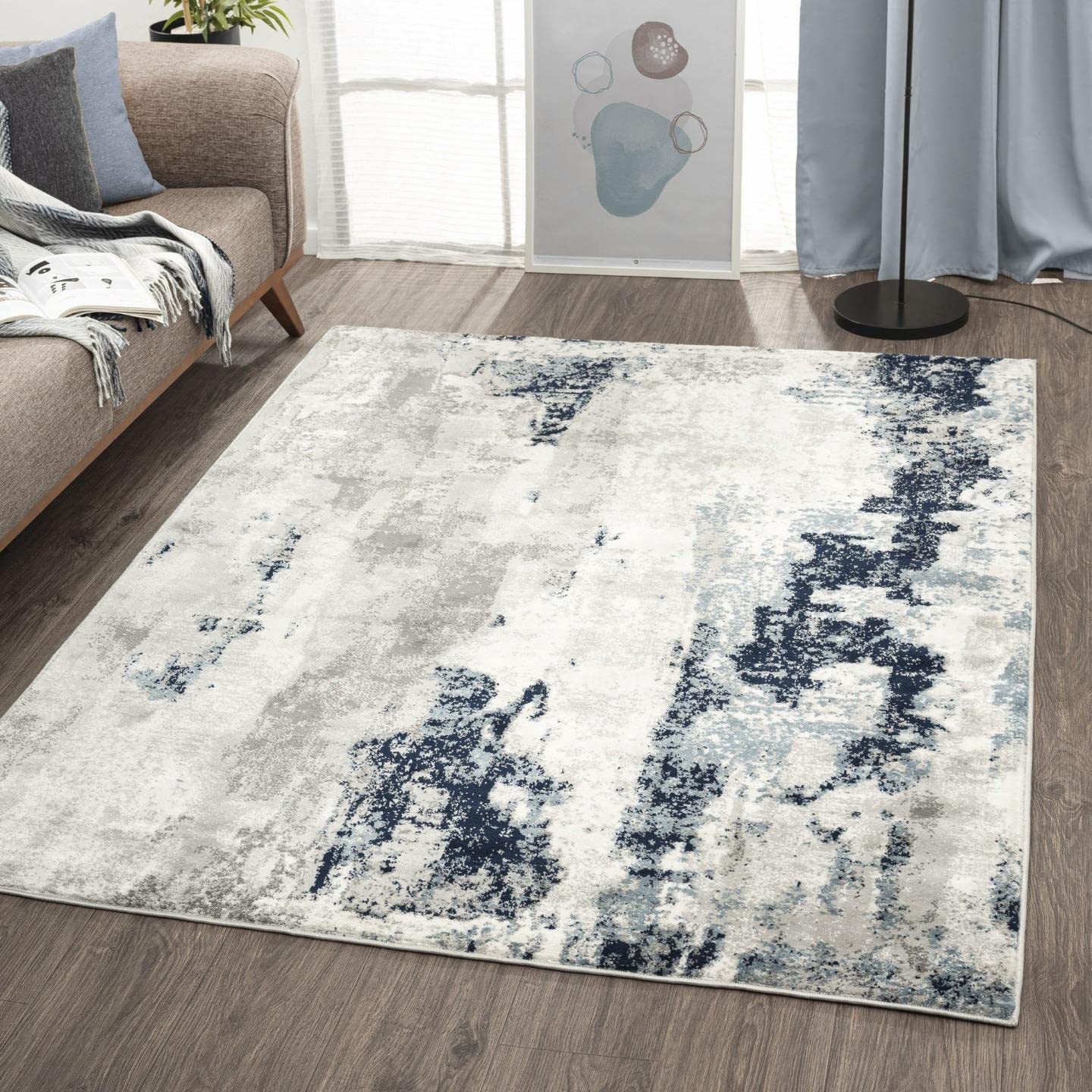 Modern Area Rugs with Abstract Patterns 7681 \u2013 Medium Pile Area Rug Dark Blue Light Blue / 4 X 5