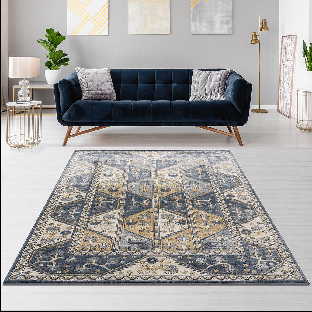 Home Outfitters Blue/Cream Vienna Tiled Border COLOR TBD Area Rug 5x7    Transitional  Great for Bedroom  Living Room