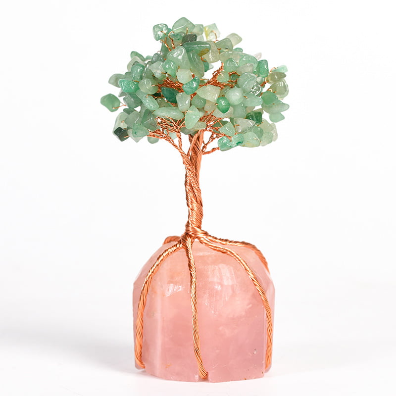 Feildoo Green Aventurine Crystal Tree Green Aventurine with Pink Rose Quartz Crystal Base Copper Wire Tree Life Money Trees Reiki Spiritual Energy Tre