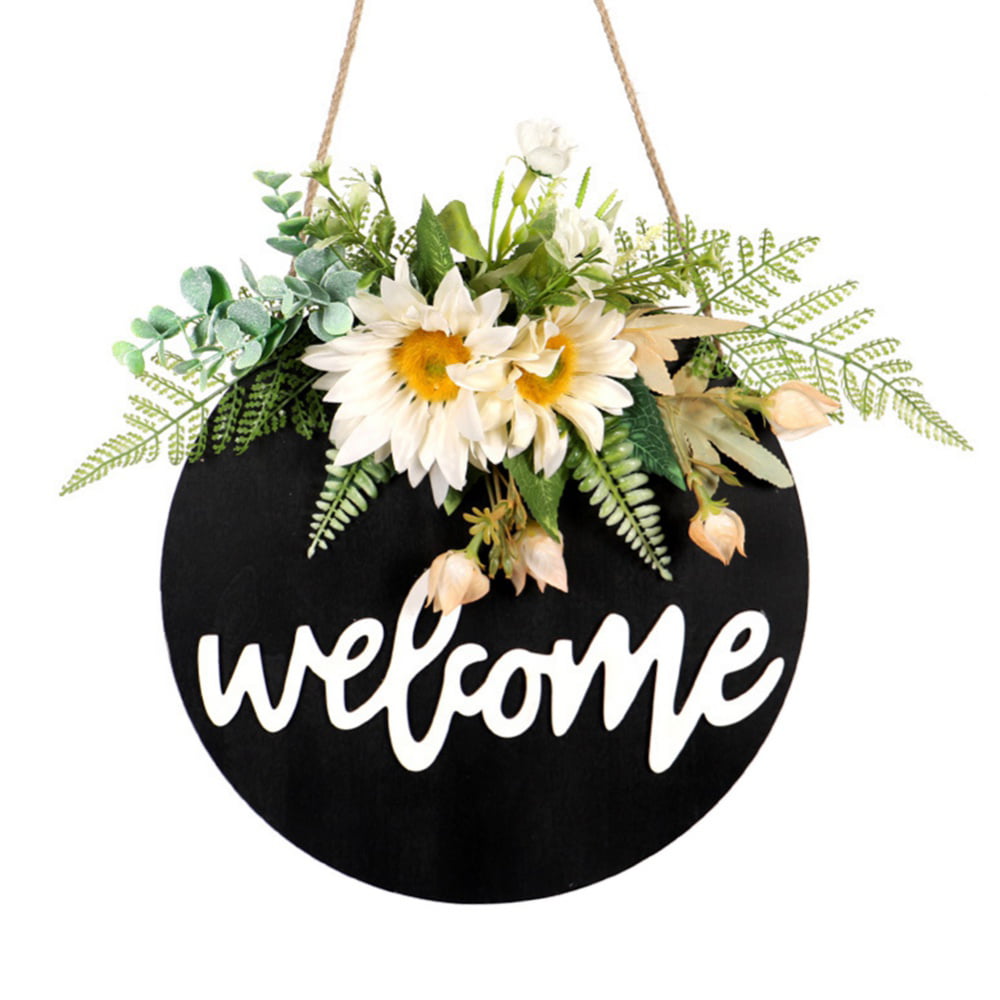 15.75In Hanging Sign Wooden Front Porch Decor for Home Garden Sunflower Decorative Door Hanging White Sunflower Welcome Sign