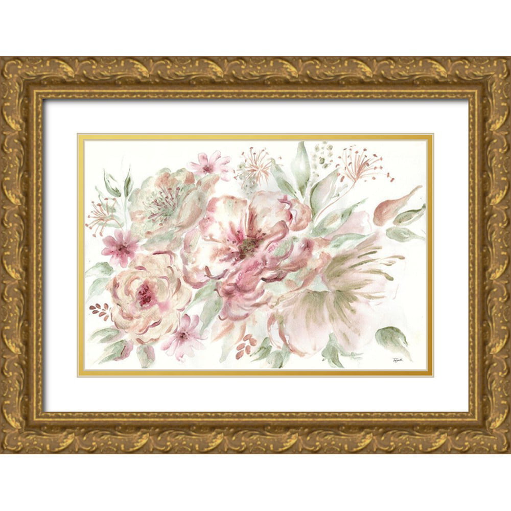 Tre Sorelle Studios 24x17 Gold Ornate Wood Framed with Double Matting Museum Art Print Titled - Rose Gold Floral Landscape