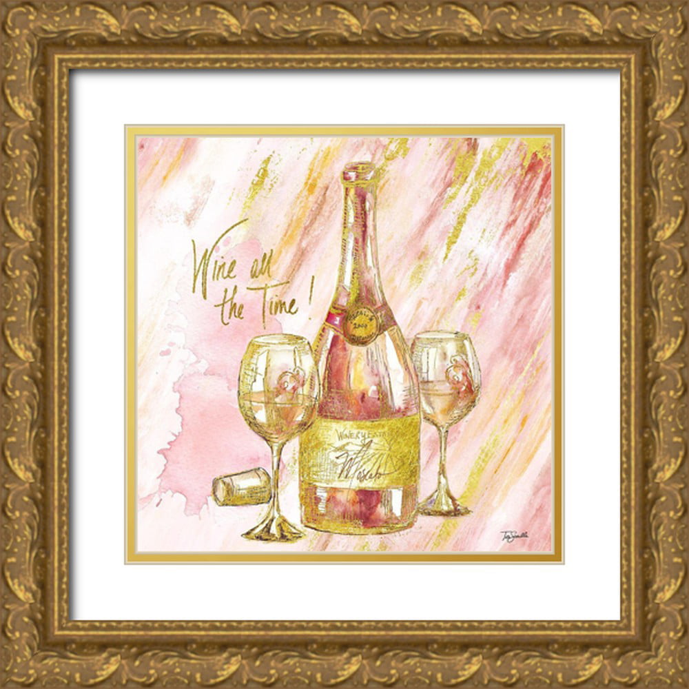 Tre Sorelle Studios 12x12 Gold Ornate Wood Framed with Double Matting Museum Art Print Titled - Rose All Day I (Wine All the Time)