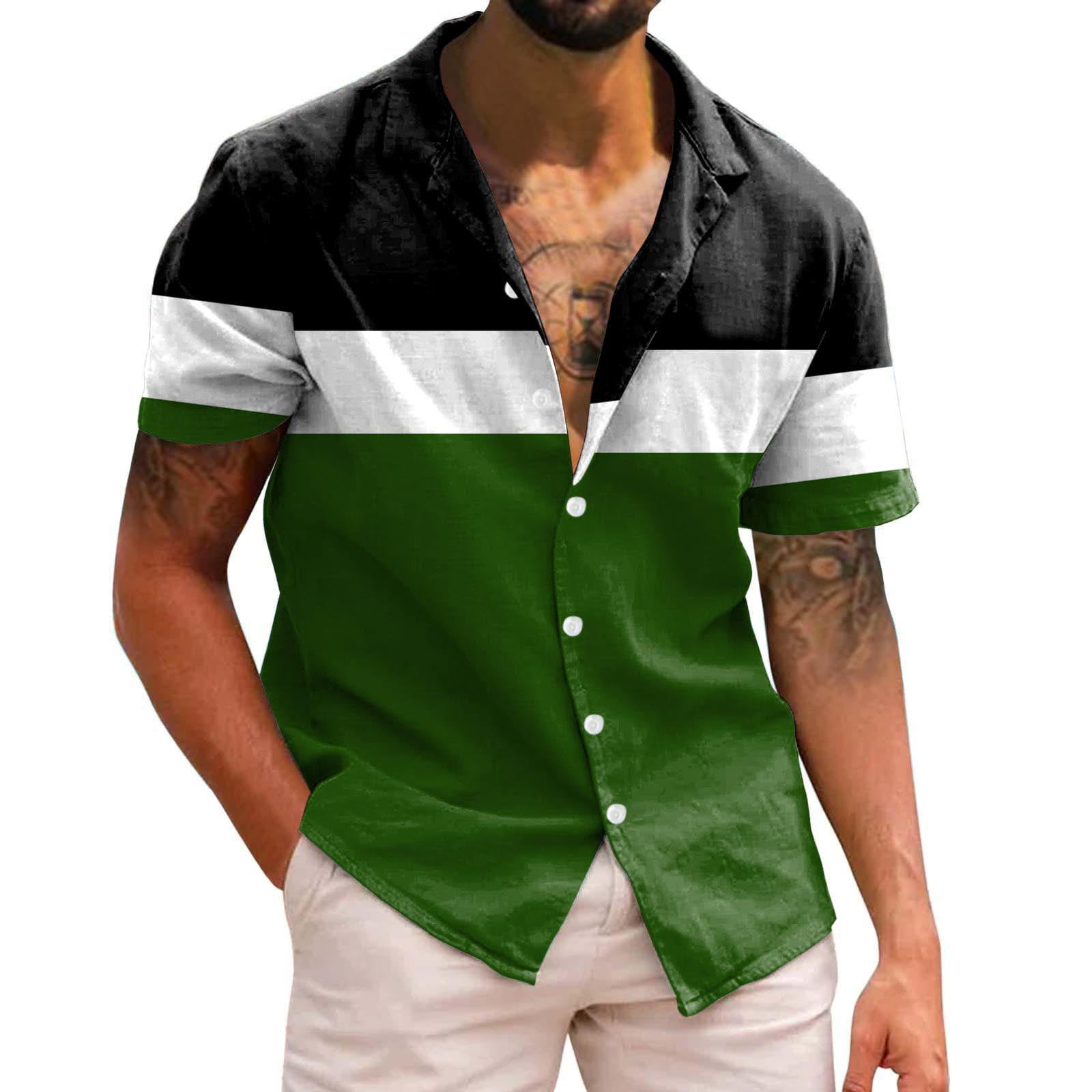 CLZOUD Work Shirt Men Green Men Casual Short Sleeve Spring Summer Turndown Neck 3D Printed Shirts Fashion Top Blouse Shirts S