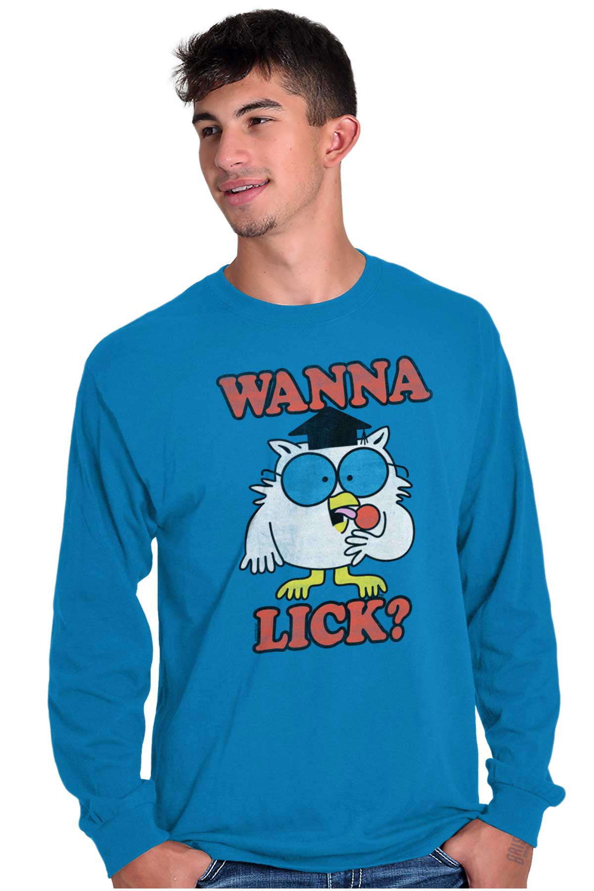 Wanna Lick Funny Mr. Owl Tootsie Pop Long Sleeve TShirt Men Women Brisco Brands 3X