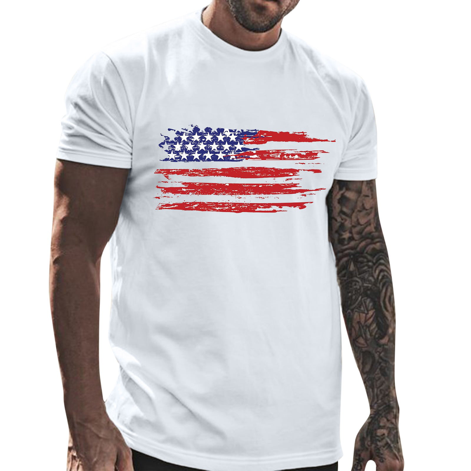 Vedolay America Flag Men S T Shirts Mens Patriotic T Shirt Short Sleeve 4Th of July Graphic Tshirts Top O Neck T Shirts Men(White X-L)