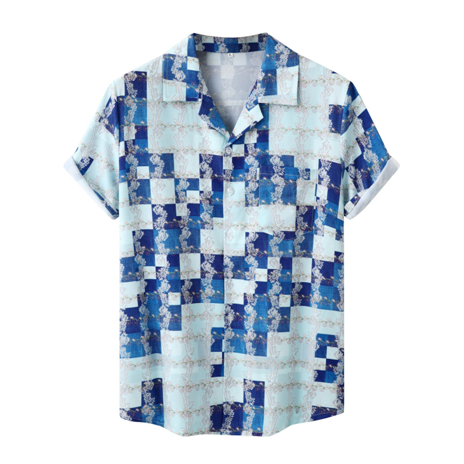 GWAABD Clothing Young Man Men Slim Fit Stretch Banded Collar Short Sleeve Casual Button Down Shirt
