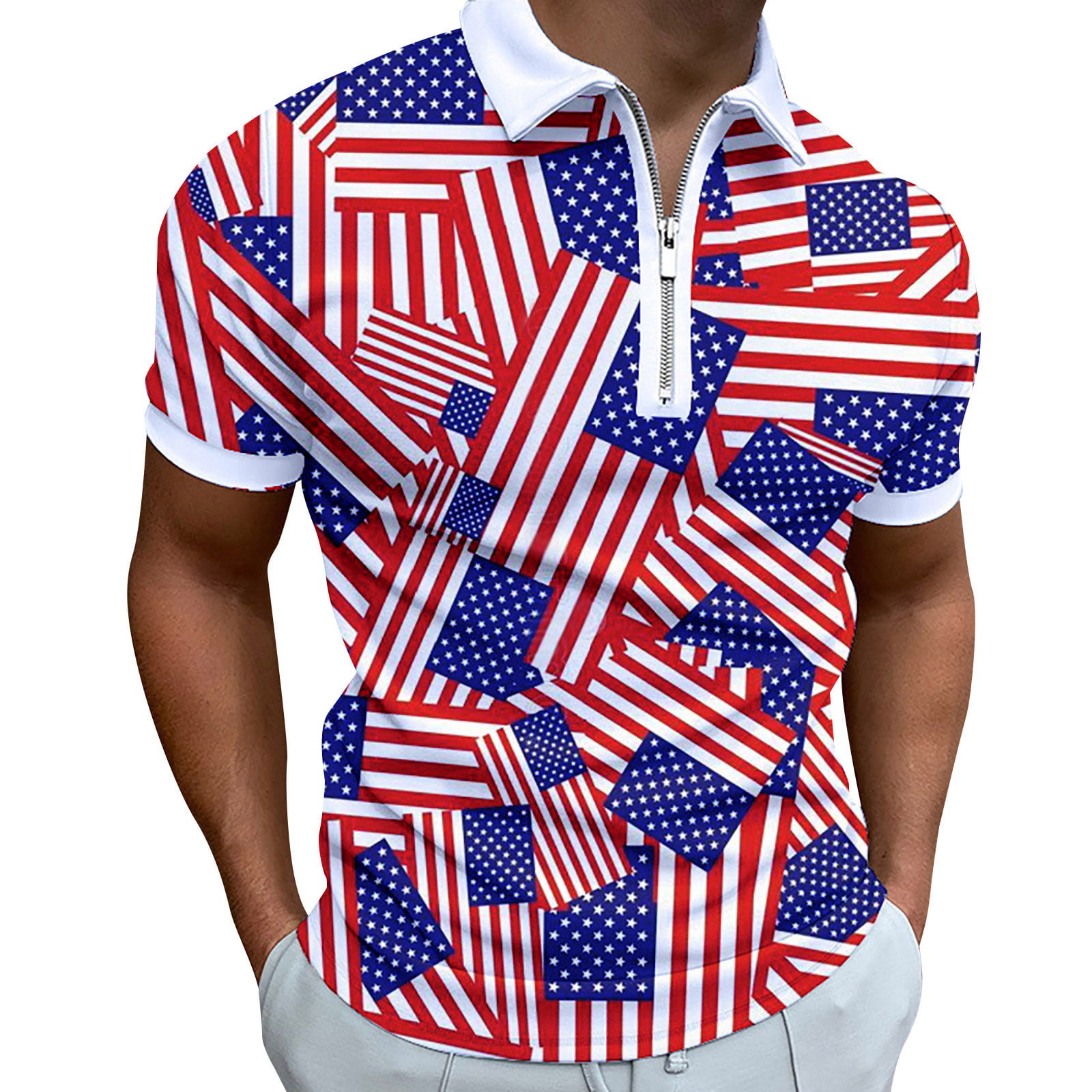 CLZOUD Men S Work Shirts Red Men S American Flag Patriotic Shirt for Men 4th of July Muscle Turn Down Collar Shirts Slim Fit Short Sleeve 3D Print Gol