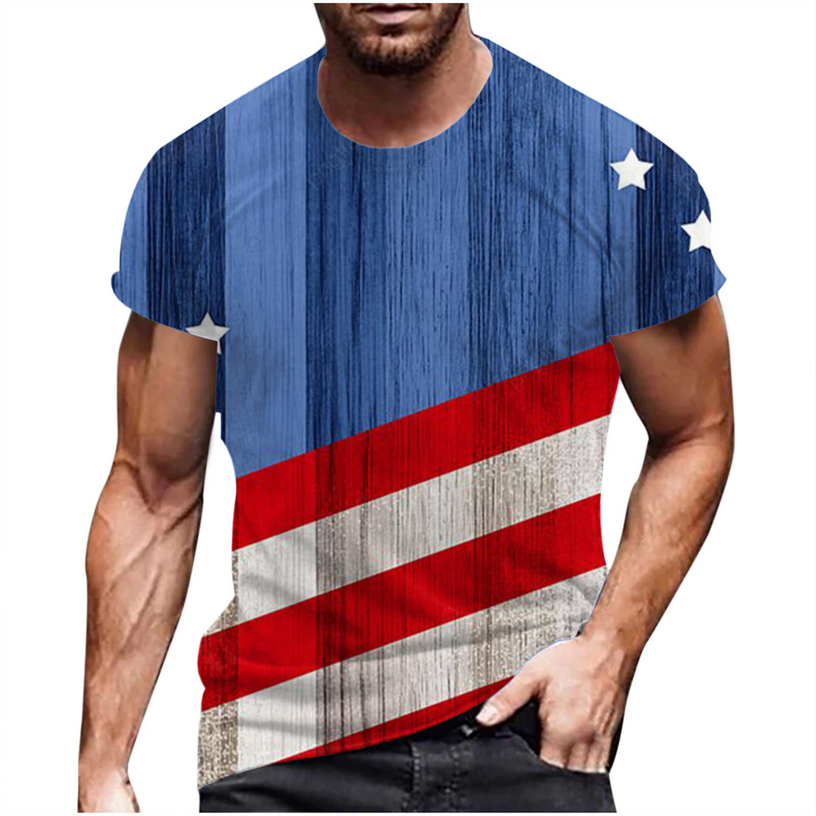 Fanxing Short Sleeve T Shirts for Men Star USA Flag Graphic Stretch Leisure American Patriotic Raglan Golf Tops Blue White Red Khaki M L XL XXL XXXL X