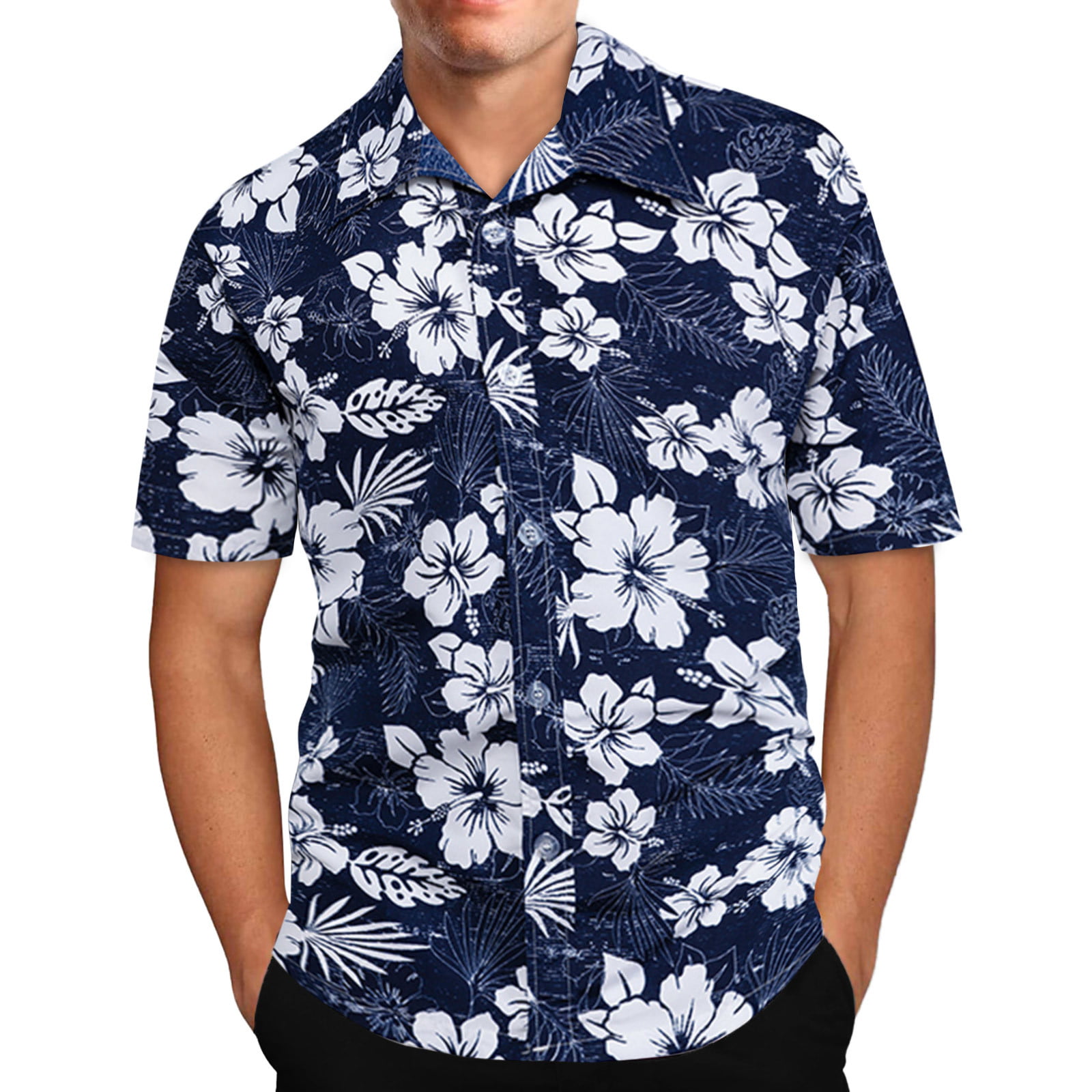 Mens Shirts Summer Graphic Spring Printed Turndown Collar Casual Loose Short-Sleeved Blouse T Shirts for Men Fashion White L