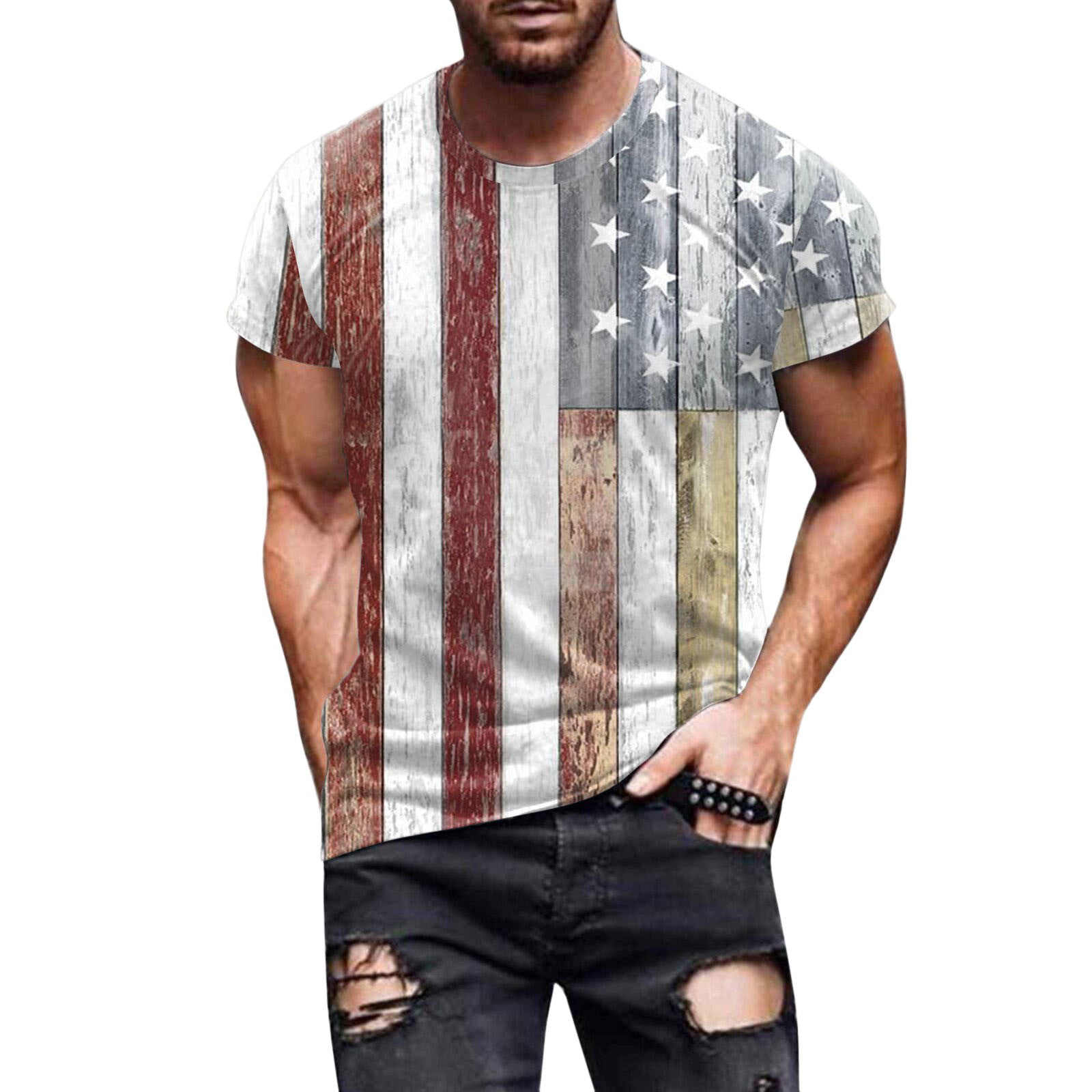 Vedolay America Flag Men S Muscle T Shirts Mens Patriotic T Shirt Short Sleeve 4Th of July Graphic Tshirts Top O Neck T Shirts Men(White L)