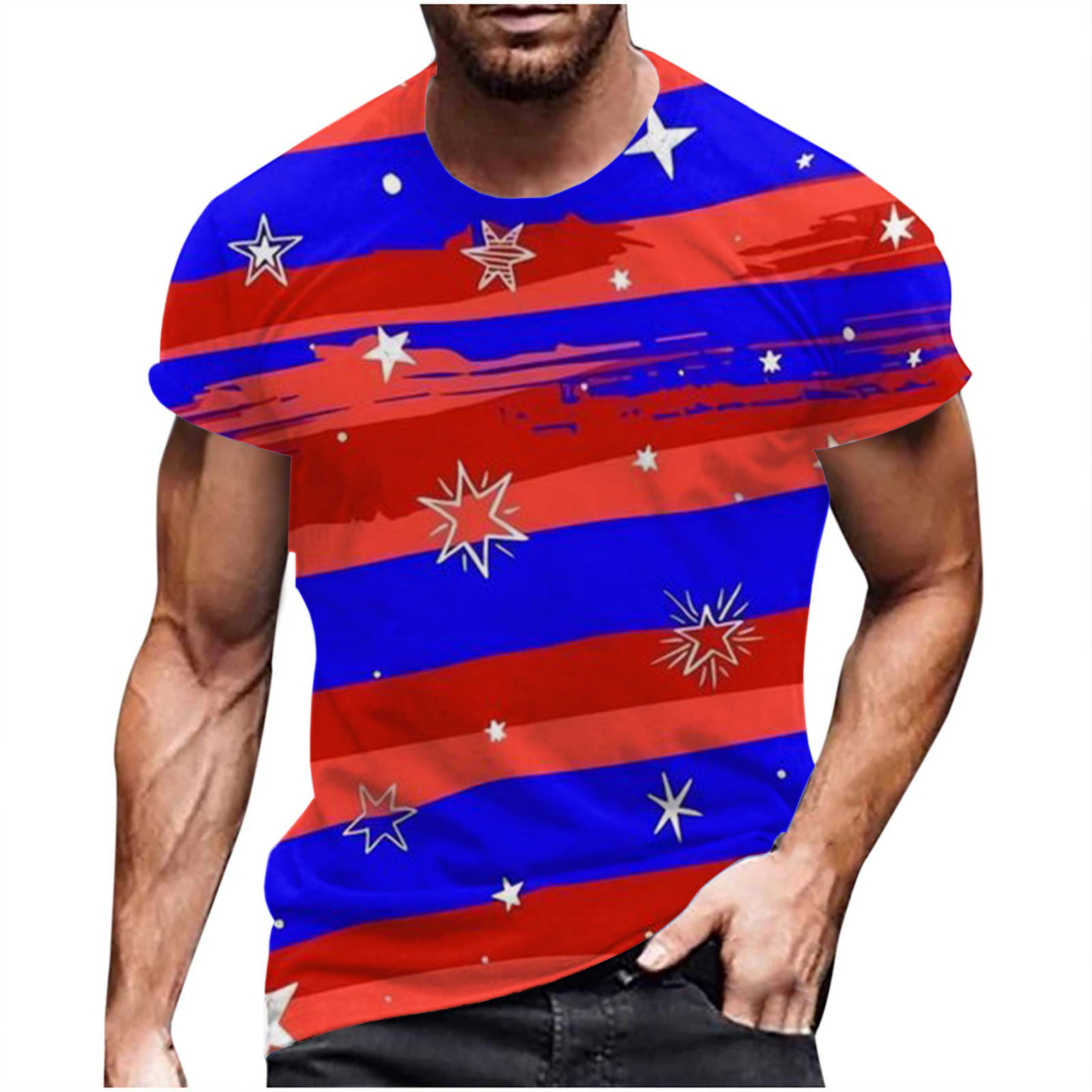 Fanxing Short Sleeve T Shirts for Men Star USA Flag Graphic Stretch Leisure American Patriotic Raglan Golf Tops Blue White Red Khaki M L XL XXL XXXL X
