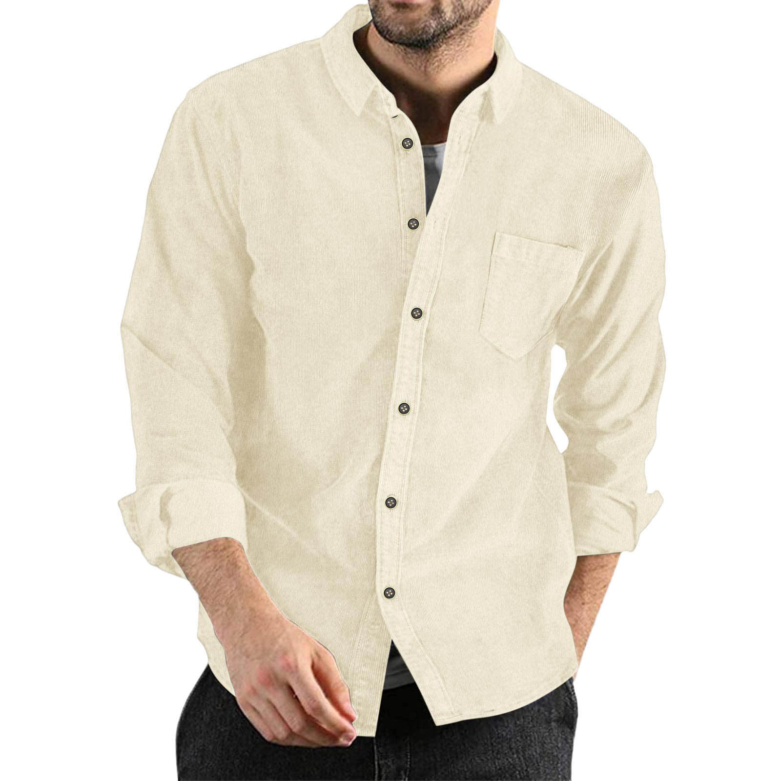 GWAABD Men S Long-Sleeved Casual Button Plaid Shirt Mens Autumn Winter Corduroy Shirts Casual Long Sleeves Solid Color Buttoned Lightweight Shirts