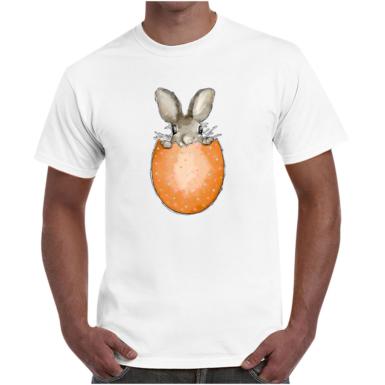 Sentuca Cute Graphic Tees for Men Easter Day Casual Short Sleeve T Shirts Print Oversized White L
