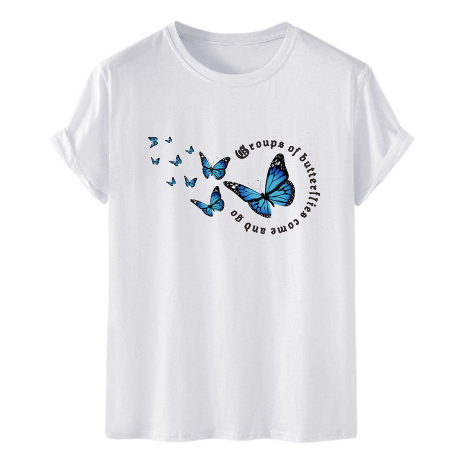 HAPIMO Men S Summer Shirts Crewneck Fashion Tops Short Sleeve T-Shirt for Men Butterfly Graphic Print Blouse Casual Classic Fit Tee Clothes White L