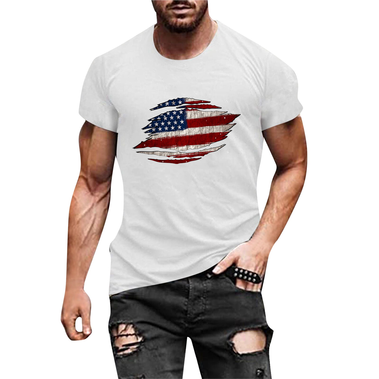 Vedolay America Flag Men S T Shirts Mens Patriotic T Shirt Short Sleeve 4Th of July Graphic Tshirts Top Mens T Shirt(White L)