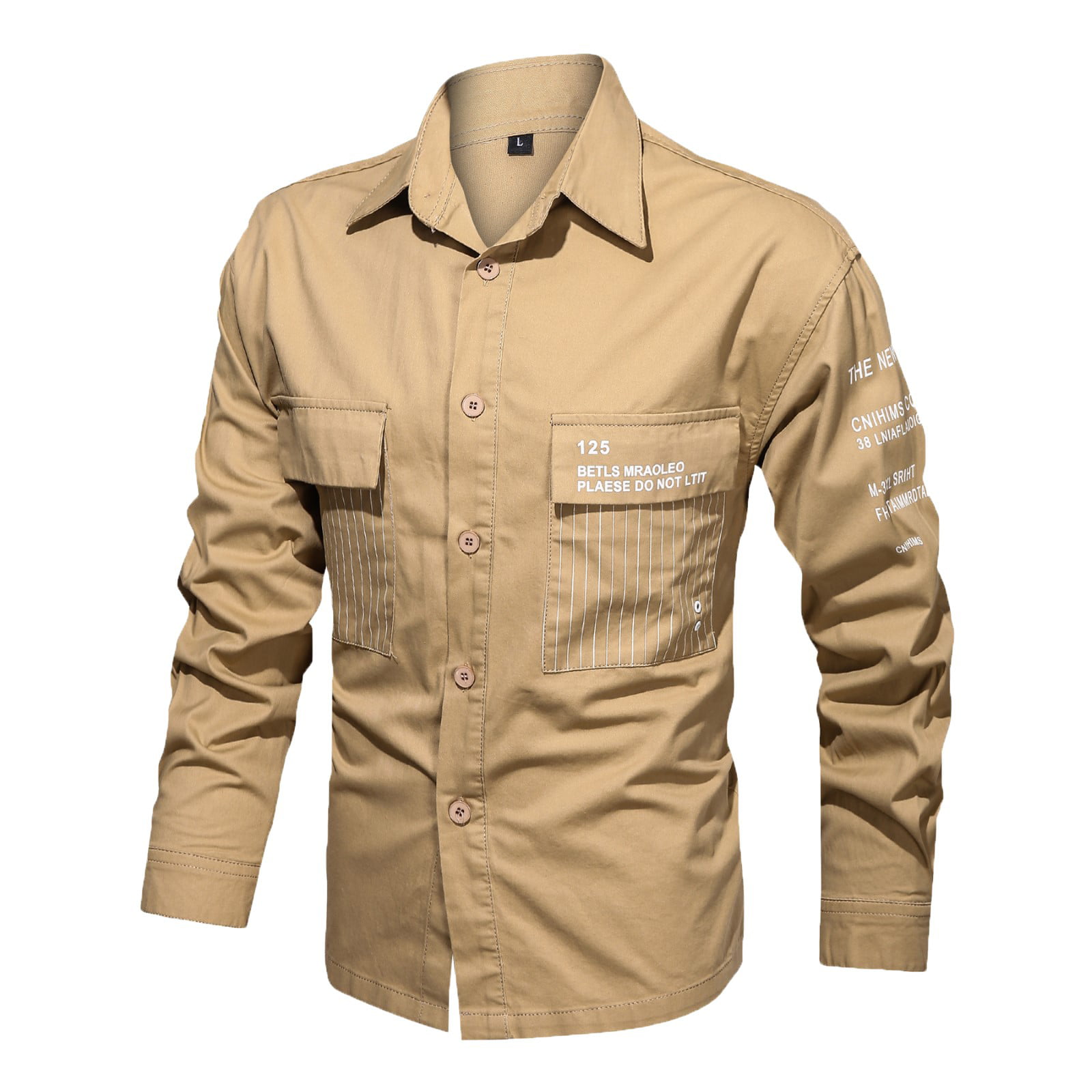 CLZOUD Men Shirts Casual Khaki Cotton Male Autumn Winter Soild Color Cotton Single Double Pocket Long Sleeve Washed Military Shirt Xxxl