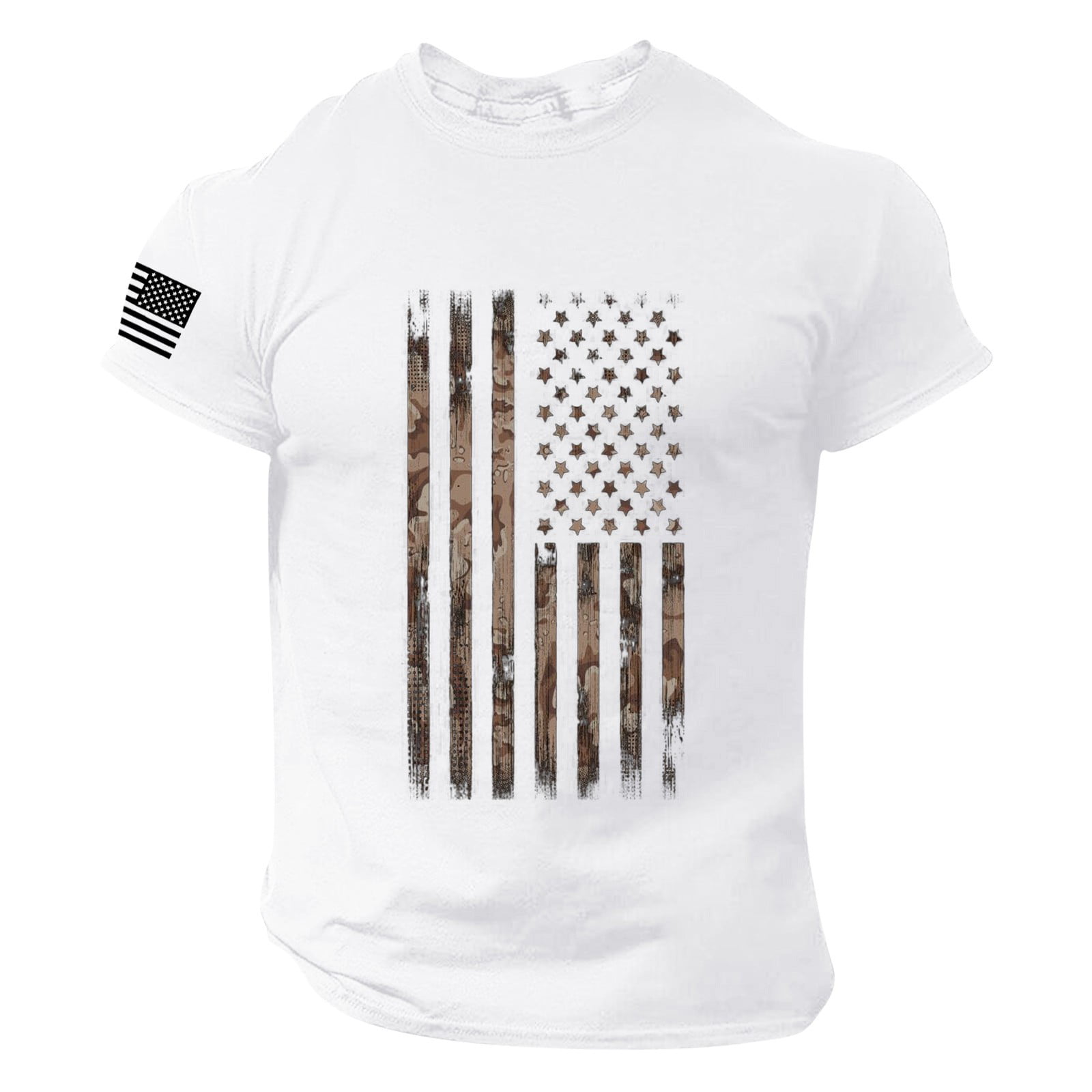 Independence Day Men T Shirts Stars and Stripes Fashion Casual Printed Short Sleeve 4th of July Graphic Tees Men White L