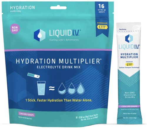 Liquid I.V. Hydration Multiplier - Concord Grape - Hydration Powder Packets | Electrolyte Drink Mix | Easy Open Single-Serving Stick | Non-GMO | 16 St