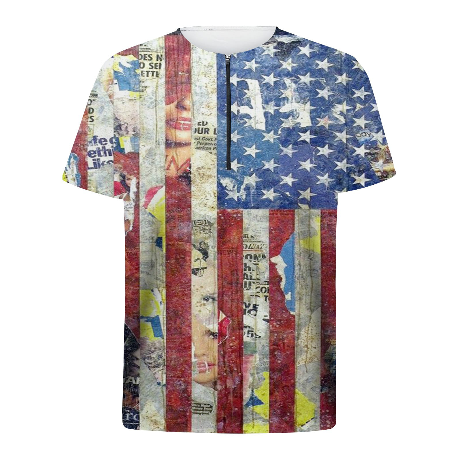 Vedolay 4th of July Shirts Mens Muscle Short Sleeve Graphic Workout American Flag Shirt O Neck T Shirts Men(White 3X-L)