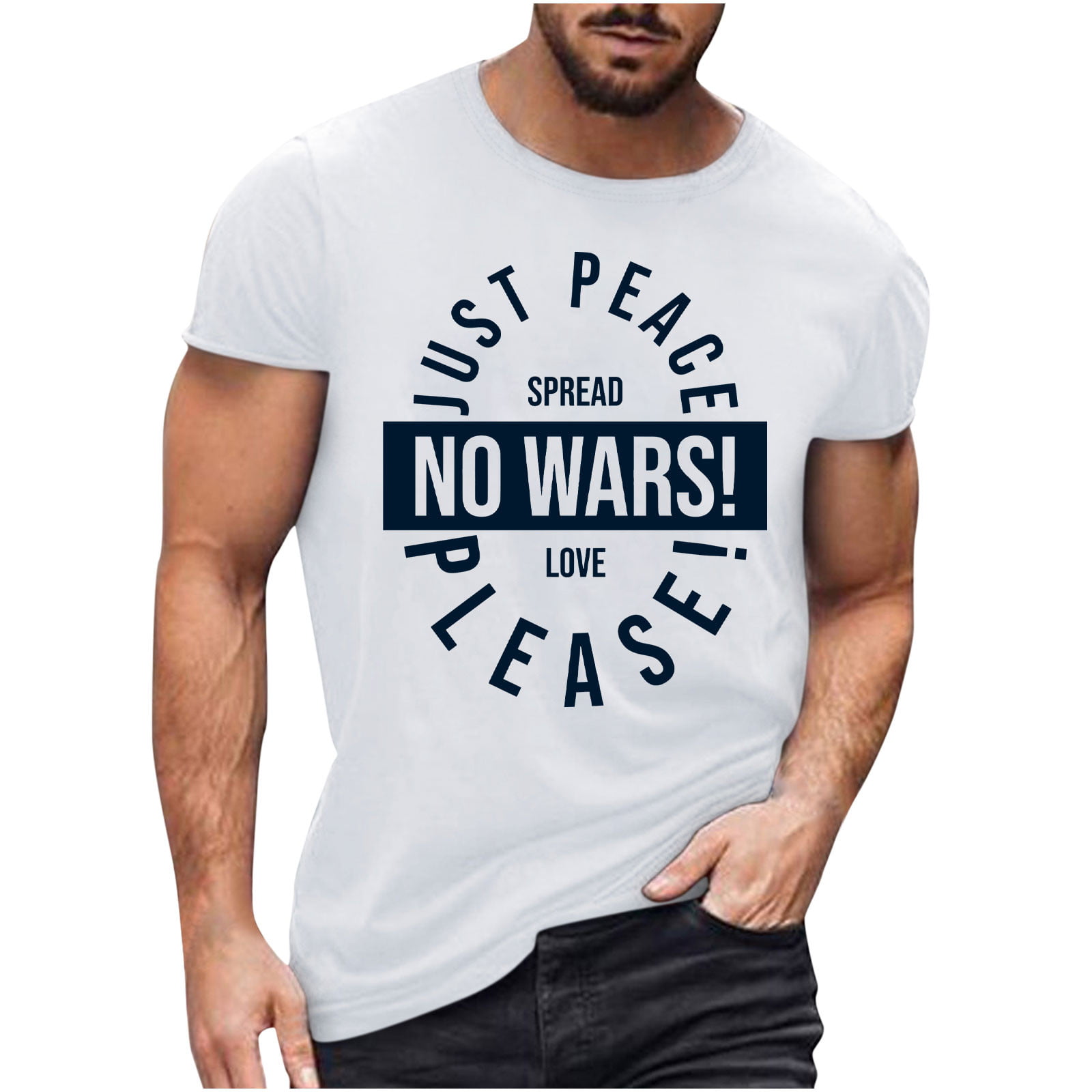 HAPIMO Casual Slim Fit Tee Clothes Short Sleeve T-Shirt for Men Round Neck Fashion Tops Men S Summer Shirts Graphic Letter Print Blouse White L