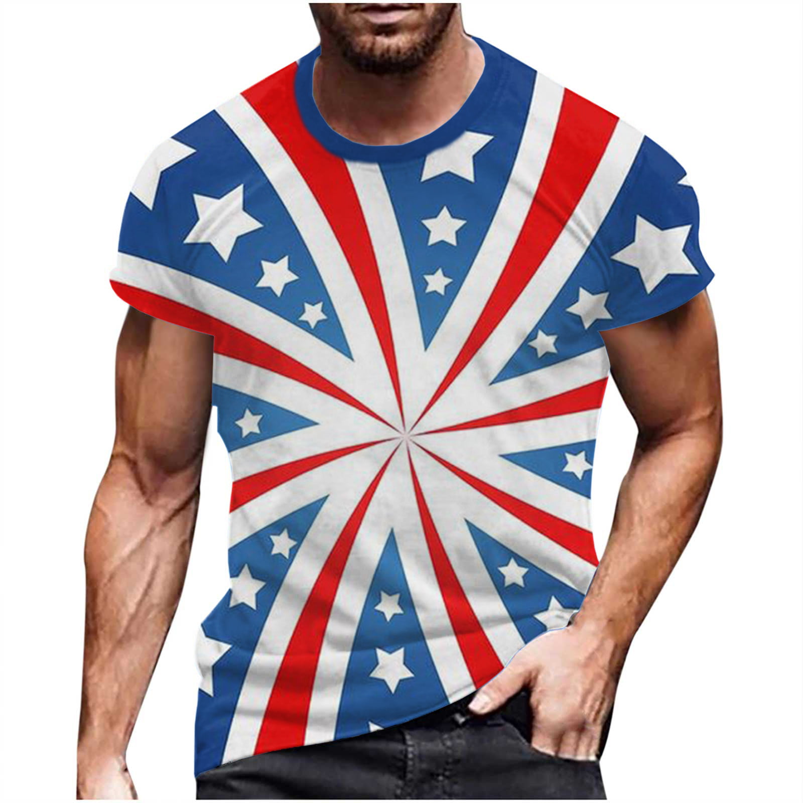 Fanxing Short Sleeve T Shirts for Men Star USA Flag Graphic Stretch Leisure American Patriotic Raglan Golf Tops Blue White Red Khaki M L XL XXL XXXL X