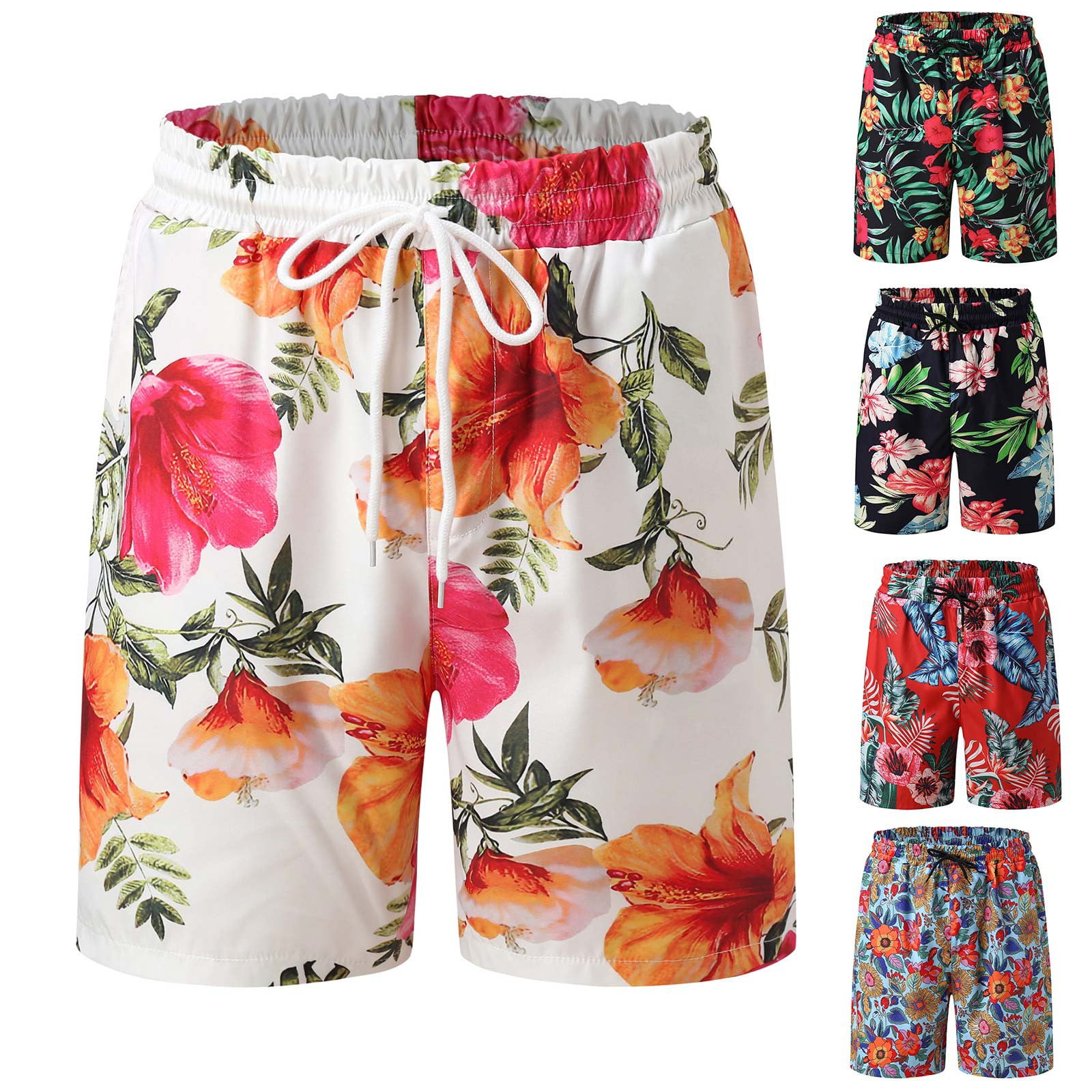 GWAABD Work Pants for Men Cargo Men Spring Summer Short Pant Leisure Vacation Party Beach Pant Trousers Hawaii Print LaceUp Loose Short