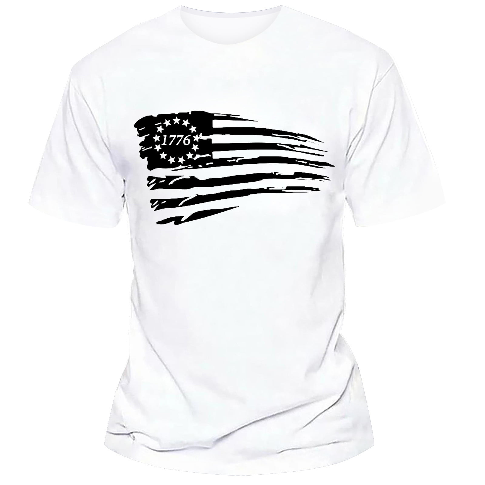 Kpoplk Men Tops Casual Short Sleeve Graphic T Shirts Lightweight Streetwear Tees Fashion Basic Teens Mens T Shirt(L White)