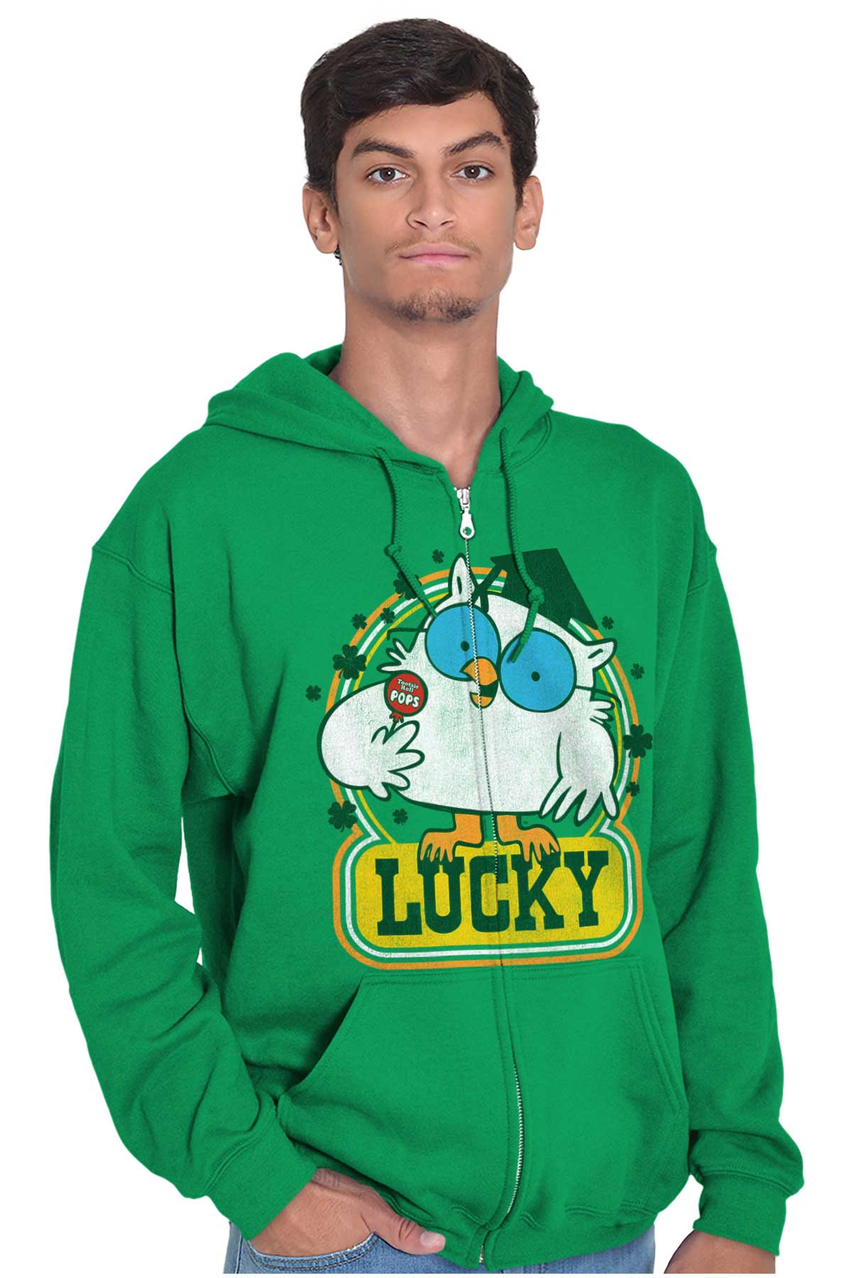 Saint Paddys Lucky Tootsie Pop Owl Zip up Hoodie Men S Women S Brisco Brands M