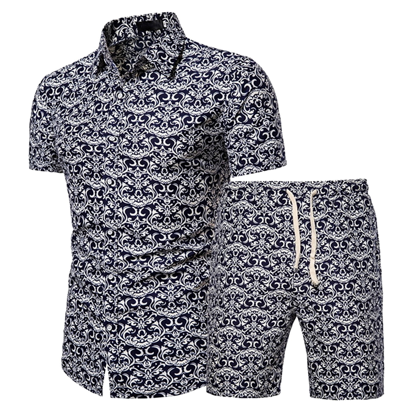 GWAABD Summer Tracksuit Summer & Printed Sets Sleeve Shirts 2-Piece Men’s Beach Pants Short Shorts Men Suits & Sets