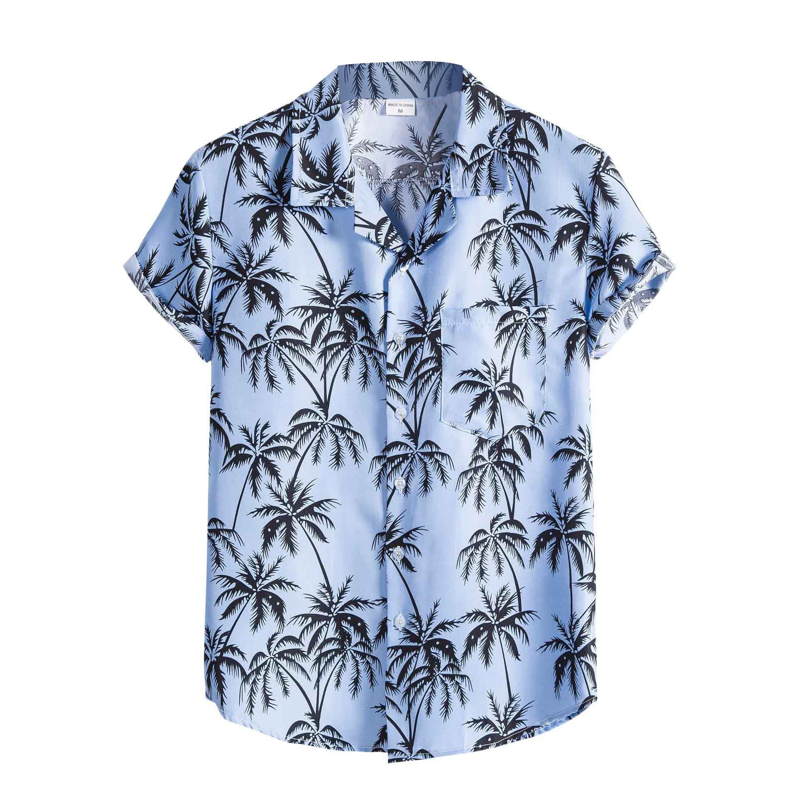 CLZOUD Soft Stretch Lightweight Shirt for Men Blue Polyester Mens Fashion Ethnic Short Sleeve Casual Printing Hawaiian Shirt Blouse T-shirt L