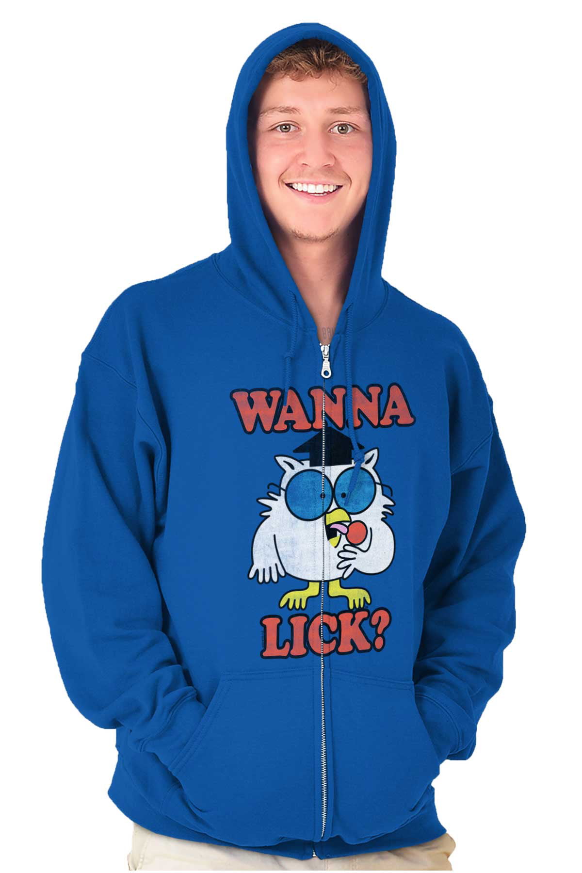 Wanna Lick Funny Mr. Owl Tootsie Pop Zip up Hoodie Men S Women S Brisco Brands 4X