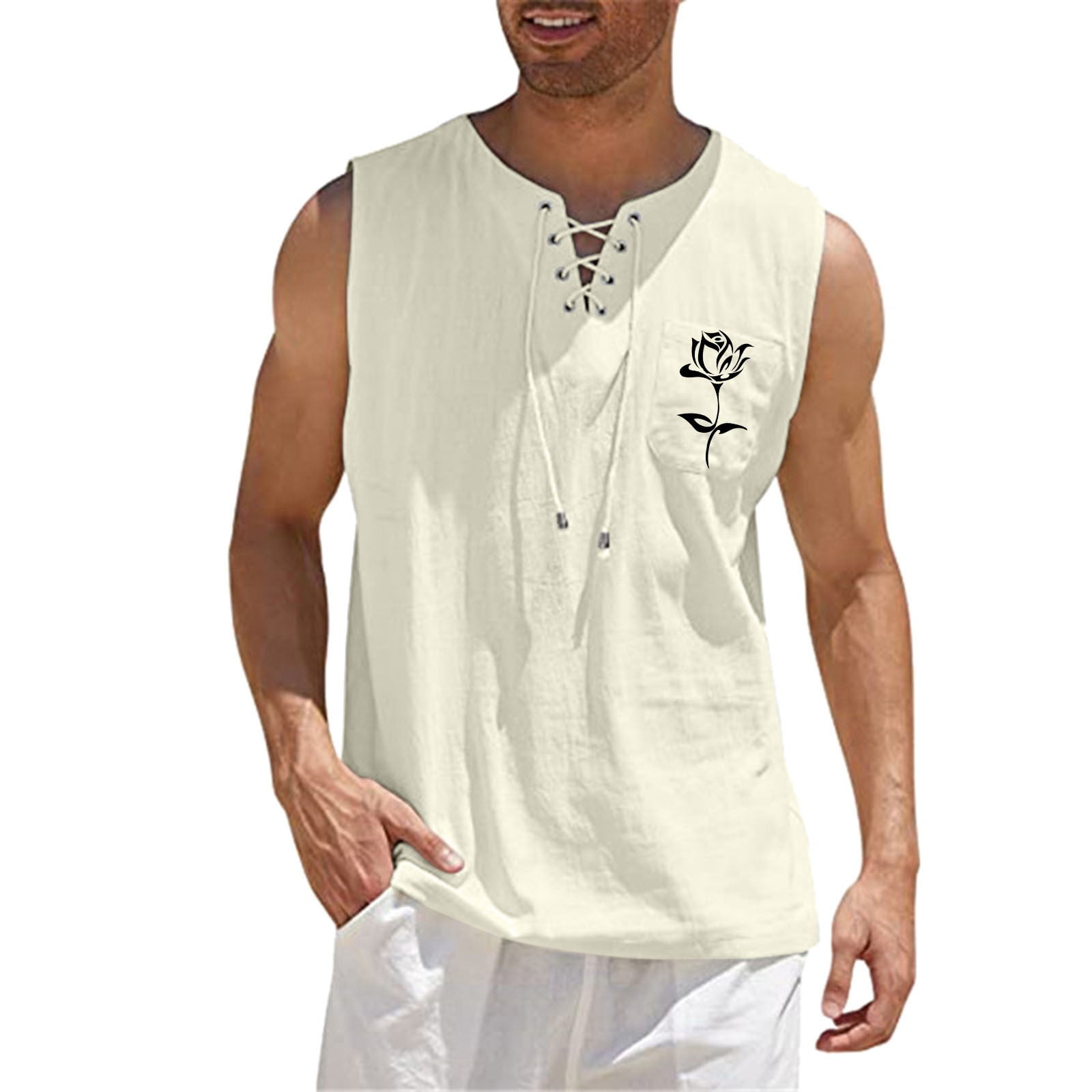 GWAABD Mens Sleeveless Workout Shirt Male Spring and Summer Tops Casual Sports Sleeveless Top Cotton Vest Painting Fitness Muscle Tank Top