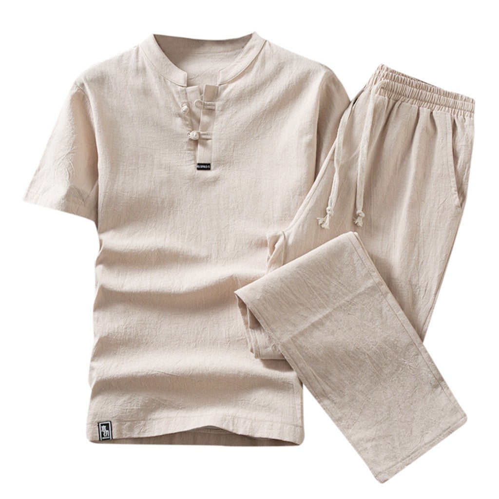 GWAABD Men Two Piece Outfits Sets Summer Fashion Men S Cotton and Short Sleeve Shorts Set Suit Tracksuit