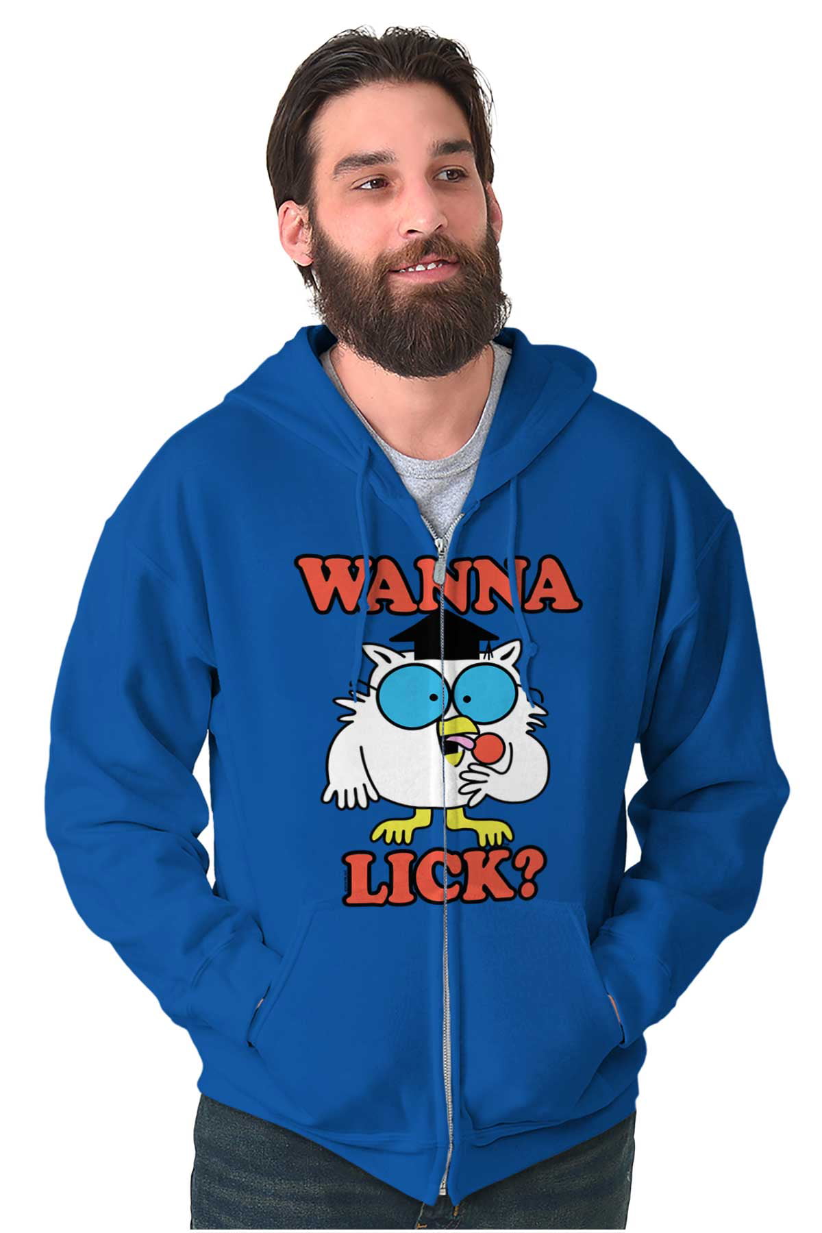 Wanna Lick? Mr. Owl Tootsie Pop Funny Zip up Hoodie Men S Women S Brisco Brands M