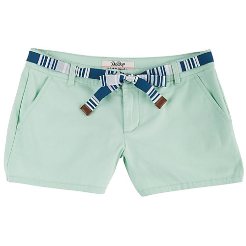 Be Bop Juniors Striped Belt Twill Shorts-1,mint