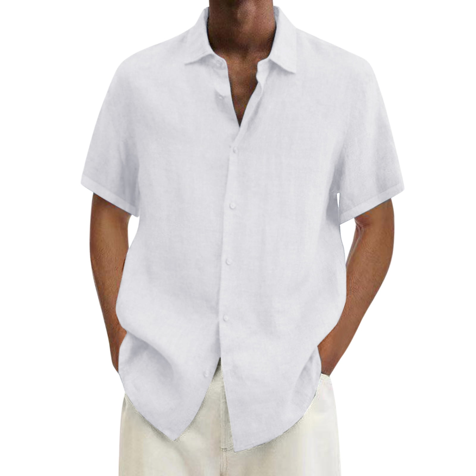 Mens Shirts Graphic Funny Summer Hawaii Solid Short Sleeve Double Pocket Turn Down Collar Button Mens T Shirt Graphic Hawaiian White L